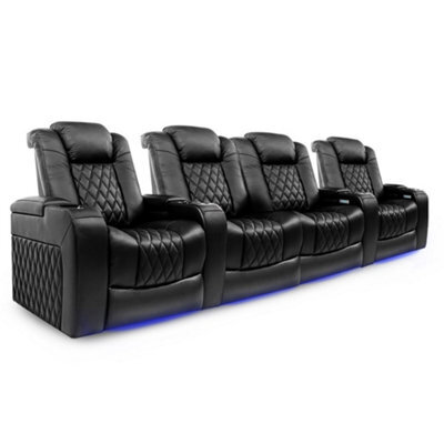Valencia Tuscany Home Cinema Seating Row Of 4 Loveseat Center Black Nappa Leather Diamond Stitching Power Headrest - image 1