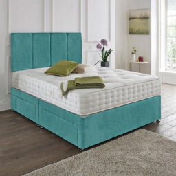Dining Tables Zanzibar Headboard Divan Set , 2 Drawer On Same Side With Sprung 1500 Comfort Mattress - Plush Velvet Duck Egg - Double - thumbnail 1