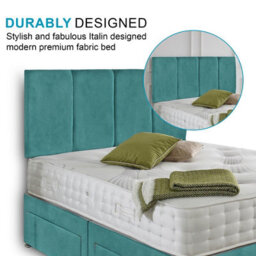 Dining Tables Zanzibar Headboard Divan Set , 2 Drawer On Same Side With Sprung 1500 Comfort Mattress - Plush Velvet Duck Egg - Double - thumbnail 3