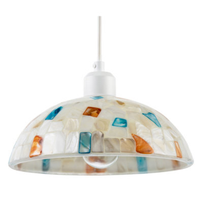 Happy Homewares Mother Of Pearl Mosaic Dome Pendant Lighting Shade With Coloured Tiles - image 1