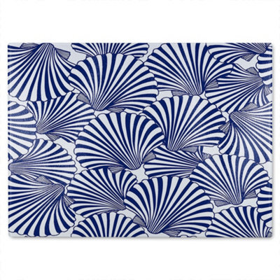 Benjamin Tate Design Striped Sea Shells Glass Chopping Boarddesigner Style - image 1