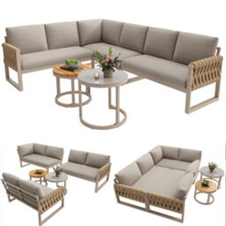 Btm 6 Seater Modular Garden Lounge Set, Adjustable Legs, Removable Cushions, Beige - thumbnail 7