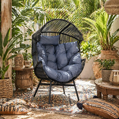 Wyld Haus Lilo Rattan-Style Grey And Black String Egg Chair With Padded Cushion And Headrest - image 1