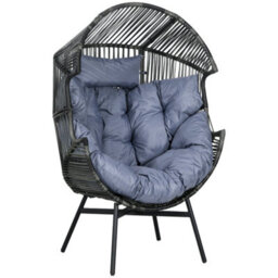 Wyld Haus Lilo Rattan-Style Grey And Black String Egg Chair With Padded Cushion And Headrest - thumbnail 2