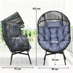 Wyld Haus Lilo Rattan-Style Grey And Black String Egg Chair With Padded Cushion And Headrest - thumbnail 3