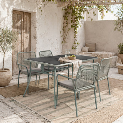 Wyld Haus Rolapa Rattan Rope Grey 5-Piece Outdoor Garden Dining Set With Stackable Chairs And Glass-Top Table - image 1