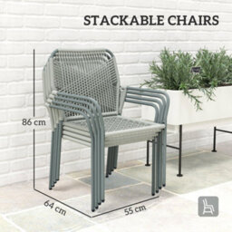 Wyld Haus Rolapa Rattan Rope Grey 5-Piece Outdoor Garden Dining Set With Stackable Chairs And Glass-Top Table - thumbnail 9