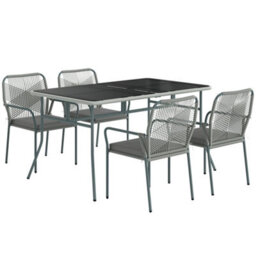 Wyld Haus Rolapa Rattan Rope Grey 5-Piece Outdoor Garden Dining Set With Stackable Chairs And Glass-Top Table - thumbnail 2