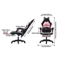 Living And Home Ergonomic High Back Black Pink Qute Gaming Chair With Footrest - thumbnail 5
