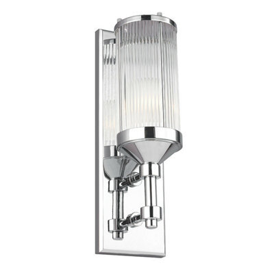 Stylish Ip44 Ribbed Glass Wall Light With Chrome Finish And G9 Led Bulb