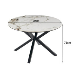 More4Homes Calne Calcutta Gold Ceramic Round Dining Table & 4 Anika Velvet Black Chairs - thumbnail 9
