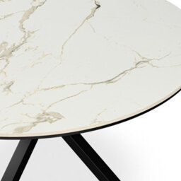 More4Homes Calne Calcutta Gold Ceramic Round Dining Table & 4 Anika Velvet Black Chairs - thumbnail 4