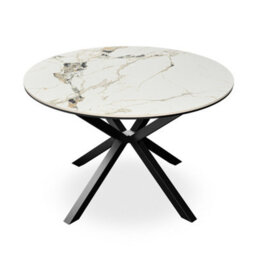 More4Homes Calne Calcutta Gold Ceramic Round Dining Table & 4 Anika Velvet Black Chairs - thumbnail 2