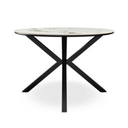 More4Homes Calne Calcutta Gold Ceramic Round Dining Table & 4 Anika Velvet Black Chairs - thumbnail 3