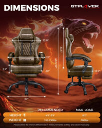 Gtplayer Gaming Chair, Ergonomic Computer Chair With Footrest And Lumbar Support Height Adjustable, Brown - thumbnail 2