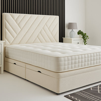 Urban Textures - Monaco Ottoman Bed Rounded Headboard Side Lift: Boucle Cream - image 1