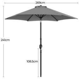Yaheetech Grey 9Ft Garden Parasol Outdoor Canopy Sun Shade Patio Umbrella With 6 Ribs And Push Button Tilt - thumbnail 4
