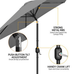 Yaheetech Grey 9Ft Garden Parasol Outdoor Canopy Sun Shade Patio Umbrella With 6 Ribs And Push Button Tilt - thumbnail 5