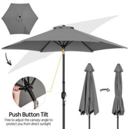 Yaheetech Grey 9Ft Garden Parasol Outdoor Canopy Sun Shade Patio Umbrella With 6 Ribs And Push Button Tilt - thumbnail 8
