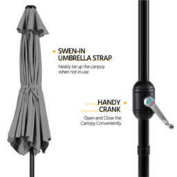 Yaheetech Grey 9Ft Garden Parasol Outdoor Canopy Sun Shade Patio Umbrella With 6 Ribs And Push Button Tilt - thumbnail 7