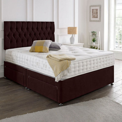 Dining Tables Beirut Matching Headboard Divan Set, 2 Drawer On Same Side With Sprung 1500 Comfort Mattress - Plush Velvet Mulburry - King - image 1
