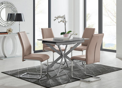 Furniturebox Uk Lira 100Cm Grey Metal Extending Dining Table & 4 Cappuccino Lorenzo Chairs - image 1