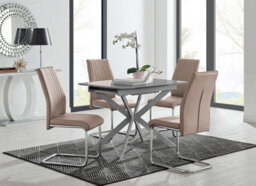 Furniturebox Uk Lira 100Cm Grey Metal Extending Dining Table & 4 Cappuccino Lorenzo Chairs - thumbnail 1