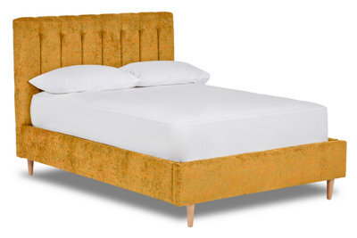 Divan Base Direct Eternal Contemporary Button-Backed Fabric Bed Base Only 6Ft Super King- Pavia Mustard - image 1