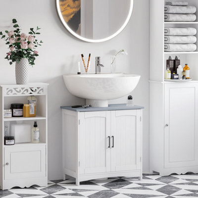 Kleankin Pedestal Under Sink Cabinet, Bathroom Storage Vanity Unit, White - image 1