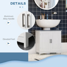 Kleankin Pedestal Under Sink Cabinet, Bathroom Storage Vanity Unit, White - thumbnail 6