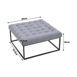 Living And Home Grey Linen Living Room Hallway Square Bench With Metal Frame W 840 X D 840 X H 460 mm - thumbnail 4