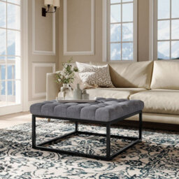 Living And Home Grey Linen Living Room Hallway Square Bench With Metal Frame W 840 X D 840 X H 460 mm - thumbnail 1