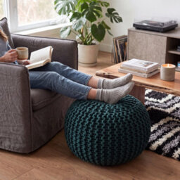 Bravich Forest Green Chunky Knitted Pouffe Footstool - 50Cm Round - thumbnail 3