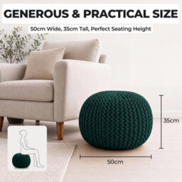Bravich Forest Green Chunky Knitted Pouffe Footstool - 50Cm Round - thumbnail 7