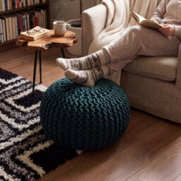 Bravich Forest Green Chunky Knitted Pouffe Footstool - 50Cm Round - thumbnail 2