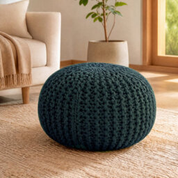 Bravich Forest Green Chunky Knitted Pouffe Footstool - 50Cm Round - thumbnail 1