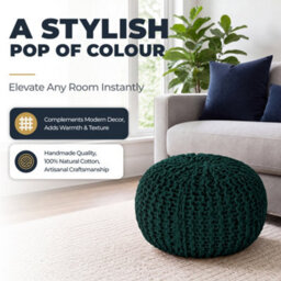 Bravich Forest Green Chunky Knitted Pouffe Footstool - 50Cm Round - thumbnail 6