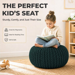 Bravich Forest Green Chunky Knitted Pouffe Footstool - 50Cm Round - thumbnail 9