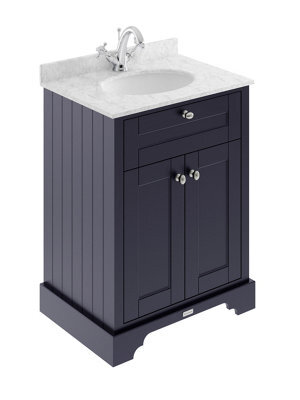 Hudson Reed Floor Standing Two Door Traditional Vanity Unit With 1 Tap Hole Grey Marble Top & Basin In Twilight Blue, 620 X 470mm - image 1