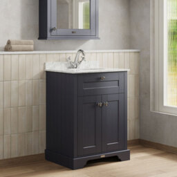 Hudson Reed Floor Standing Two Door Traditional Vanity Unit With 1 Tap Hole Grey Marble Top & Basin In Twilight Blue, 620 X 470mm - thumbnail 4