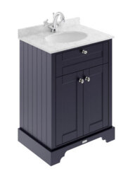 Hudson Reed Floor Standing Two Door Traditional Vanity Unit With 1 Tap Hole Grey Marble Top & Basin In Twilight Blue, 620 X 470mm