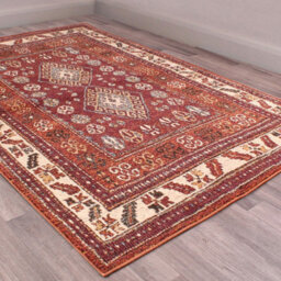 Orange Easy To Clean Bordered Geometrical Traditional Persian Rug For Living Room, Bedroom, Dining Room - 120Cm X 170Cm - thumbnail 2