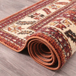 Orange Easy To Clean Bordered Geometrical Traditional Persian Rug For Living Room, Bedroom, Dining Room - 120Cm X 170Cm - thumbnail 6