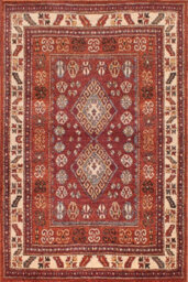 Orange Easy To Clean Bordered Geometrical Traditional Persian Rug For Living Room, Bedroom, Dining Room - 120Cm X 170Cm - thumbnail 8