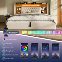 Super King Linen Hydraulic Storage Bed With Led & Charging - thumbnail 5