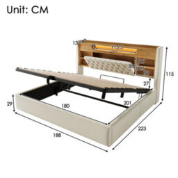 Super King Linen Hydraulic Storage Bed With Led & Charging - thumbnail 2