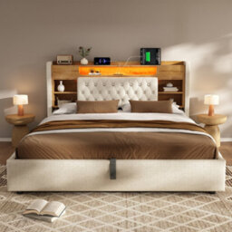 Super King Linen Hydraulic Storage Bed With Led & Charging - thumbnail 9