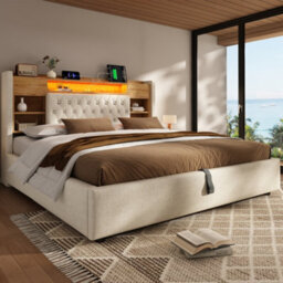 Super King Linen Hydraulic Storage Bed With Led & Charging - thumbnail 8