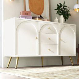 Btm Sideboard Cabinet For Living Room Chest Of Drawers With 2 Doors And 3 Drawers Adjustable Shelf Cream White - thumbnail 4