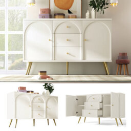 Btm Sideboard Cabinet For Living Room Chest Of Drawers With 2 Doors And 3 Drawers Adjustable Shelf Cream White - thumbnail 6